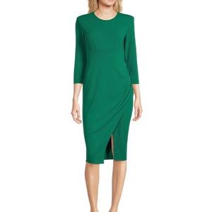 Calvin Klein 3/4 Sleeve Jewel Neck Side Slit Scuba Crepe Faux Wrap Dress